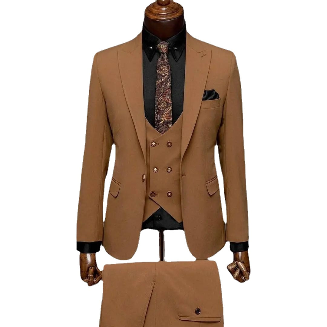 Brown Slim 3 Pieces Wedding Dress Men'S Suits Coat Pant Groom Tuxedoes Business Casual Gentleman Socia Set