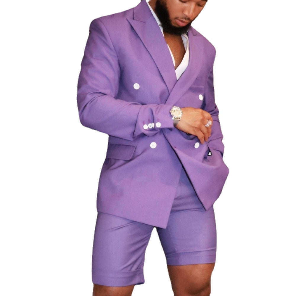 Traje de hombre morado, trajes de verano para hombre, a medida, 2 piezas, blazer + pantalón corto, corte entallado, para boda, graduación, esmoquin de noche 