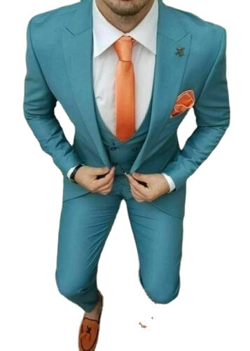 Peak Lapel Slim Fit Men Suits Groom Tuxedos Terno Prom Blazer 3 Pieces Custom Made Jacket+Pant+Vest