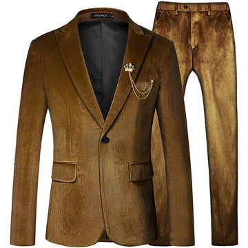 2 Piece Velvet Men's Suit One Button Single Breasted Tuxedo Slim Fit Luxurious Groomsmen For Wedding （Blazer +Pants ）