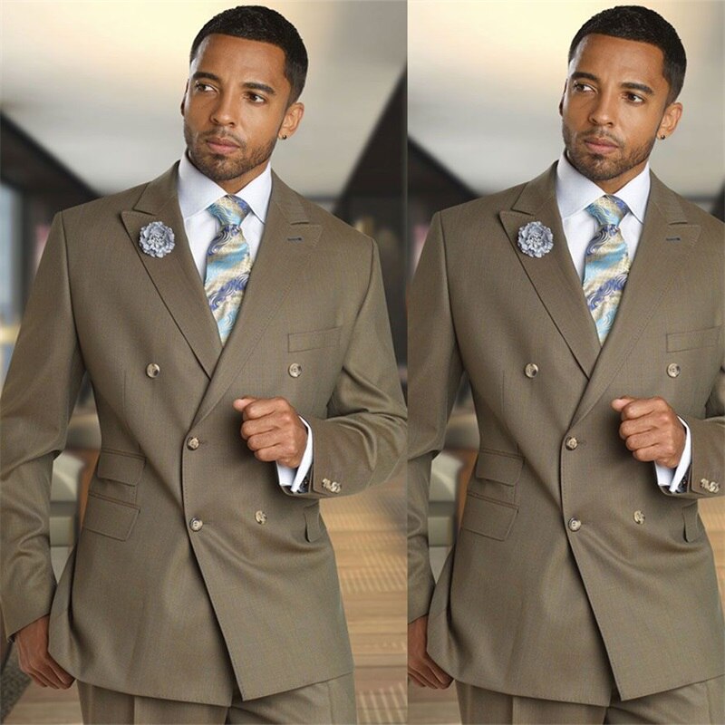 2 Pieces Men Suits Formal Fit Slim Blazer+Pant Custom Made Wedding Tuexdos Double Breasted Gtoomsmen Prom Suit Sets