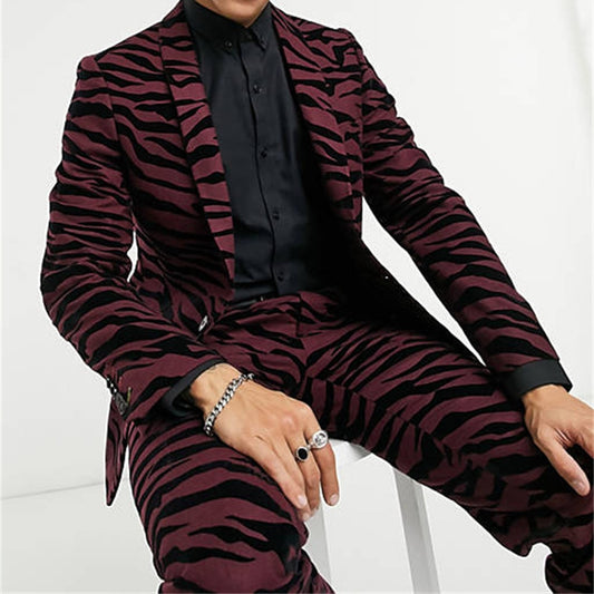 2 Pieces Men Suits Leopard Printed Costumes Hommes Custom Made Formal Party Tuexdos Modern Prom Blazer+Pant Suit Sets