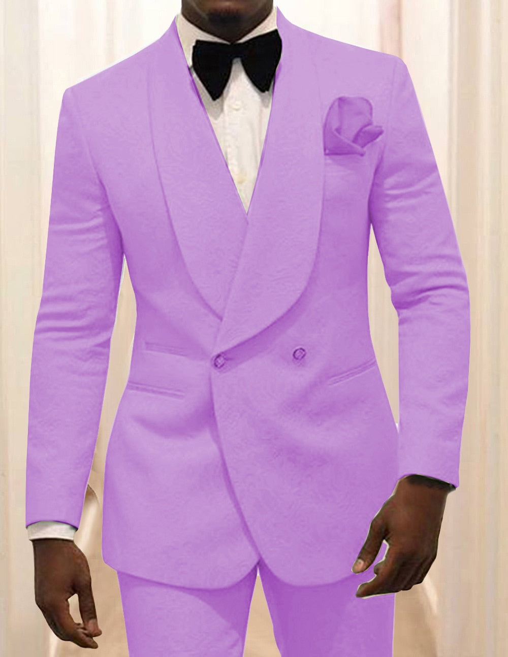 2 Pieces Men‘s Suit Lavender Casual Floral Blazer Prom Purple Tuxedo Tweed Shawl Lapel Dinner Party White Jacket Wedding Grooms