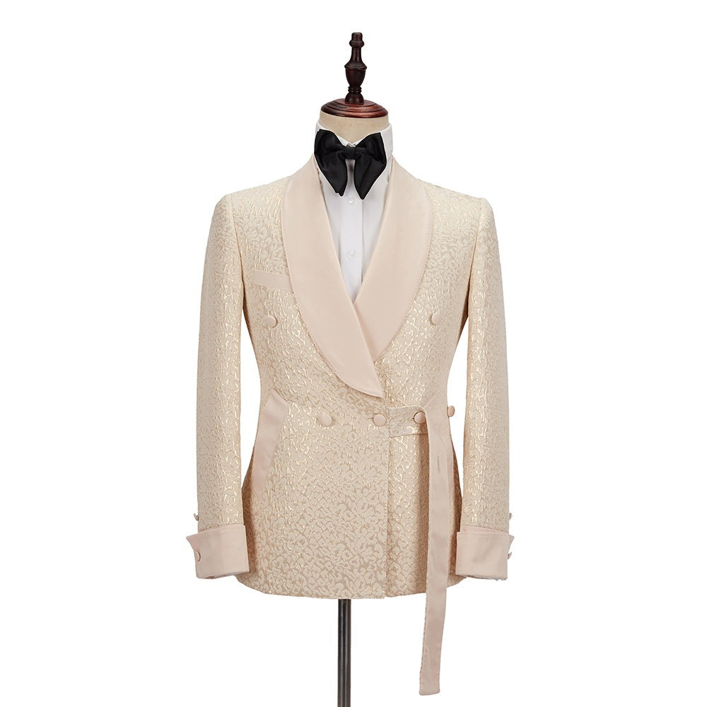 Embroidered Men Suit Jacquard 2 Pcs Suit