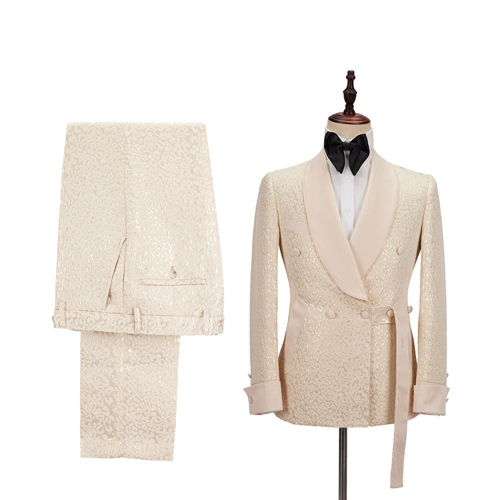 Embroidered Men Suit Jacquard 2 Pcs Suit