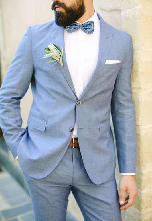 Light Blue Suit Groom Wear Prom Evening Dress Business Party Suits costume homme Two Pieces Suits(Jacket+Pants)