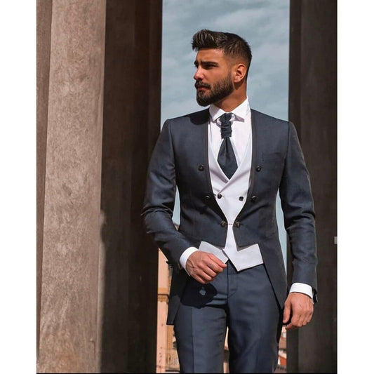 Men Suit Slim Fit 3 Piece Costume Homme Groom Tuxedo Wedding Suits Prom Party Blazer Terno Jacket+Pant+Vest