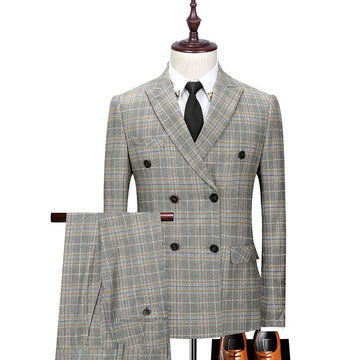 Men's Double Breasted Plaid Business Suit