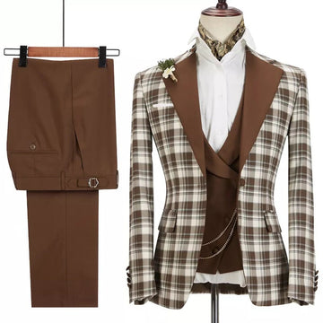 Men's Plaid Business Suit 3 Pieces