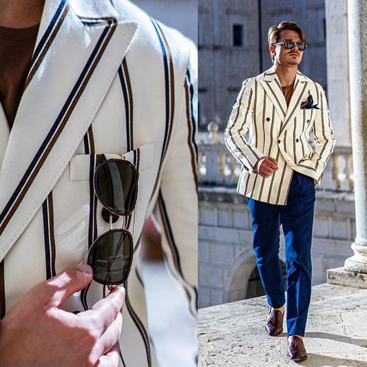 Men Suits Polyester Blend Peaked Lapel Traje Hombre Double-breasted Suit Custom Made