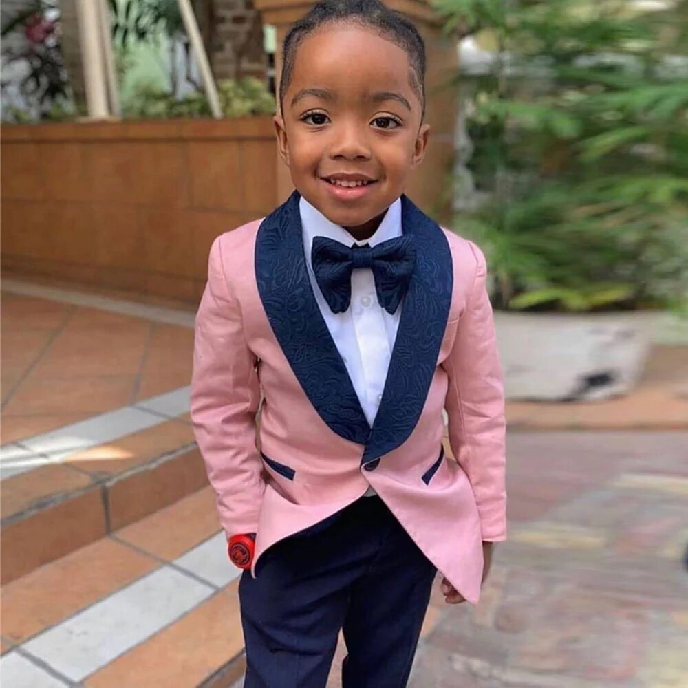 Boys' Pink Jacket and Pants Tuxedo Suit Set for Formal Occasions, Weddings & Dinner Parties