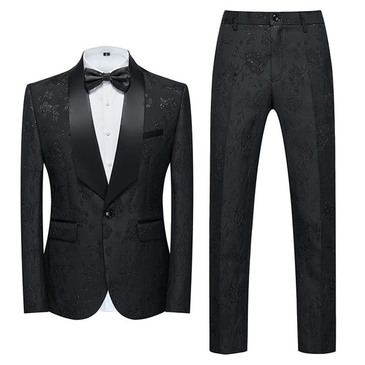 Men Casual Boutique Business Wedding Groom Suit Two Pieces Dress Blazers Jacket Pants Trousers Set