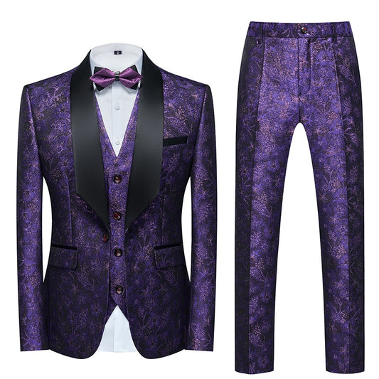 Conjunto de 3 piezas de trajes casuales de negocios para hombre, estilo boutique, para boda, con estampado floral, para vestir, blazer, chaqueta, pantalón, chaleco y abrigo.