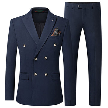 Men's Casual Boutique Double Breasted Solid Color Business Suit 3 Pcs Blazers Jacket Coat Trousers Vest Pants