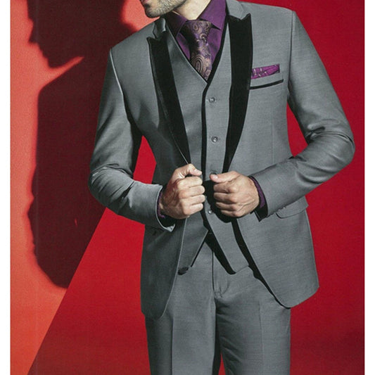Gray Notched Lapel Blazer Trousers Wedding Suit Prom Bridegroom Custom Made Suits (Jacket+Pants+Vest)