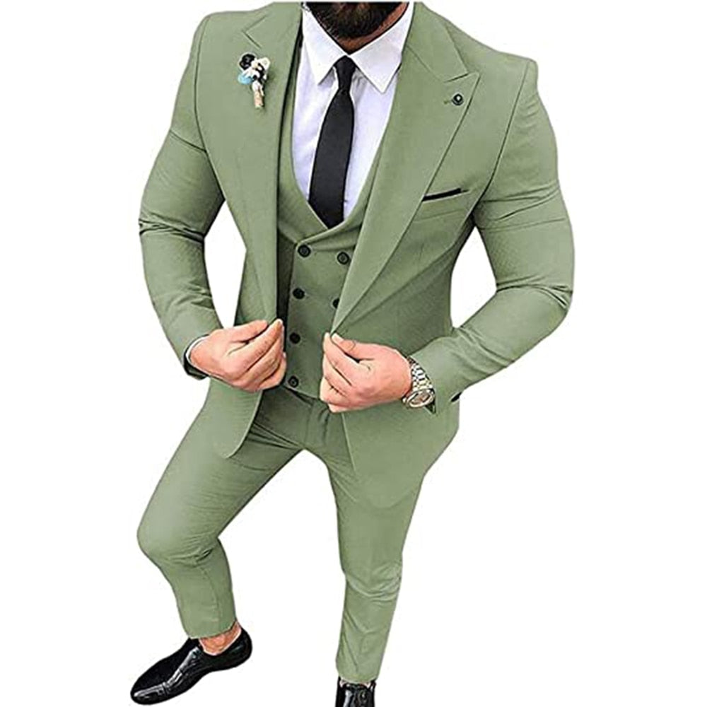 Men Suits Casual Suit Peak Lapel 3 Piece (Blazer + Vest + Pants) Slim Fit