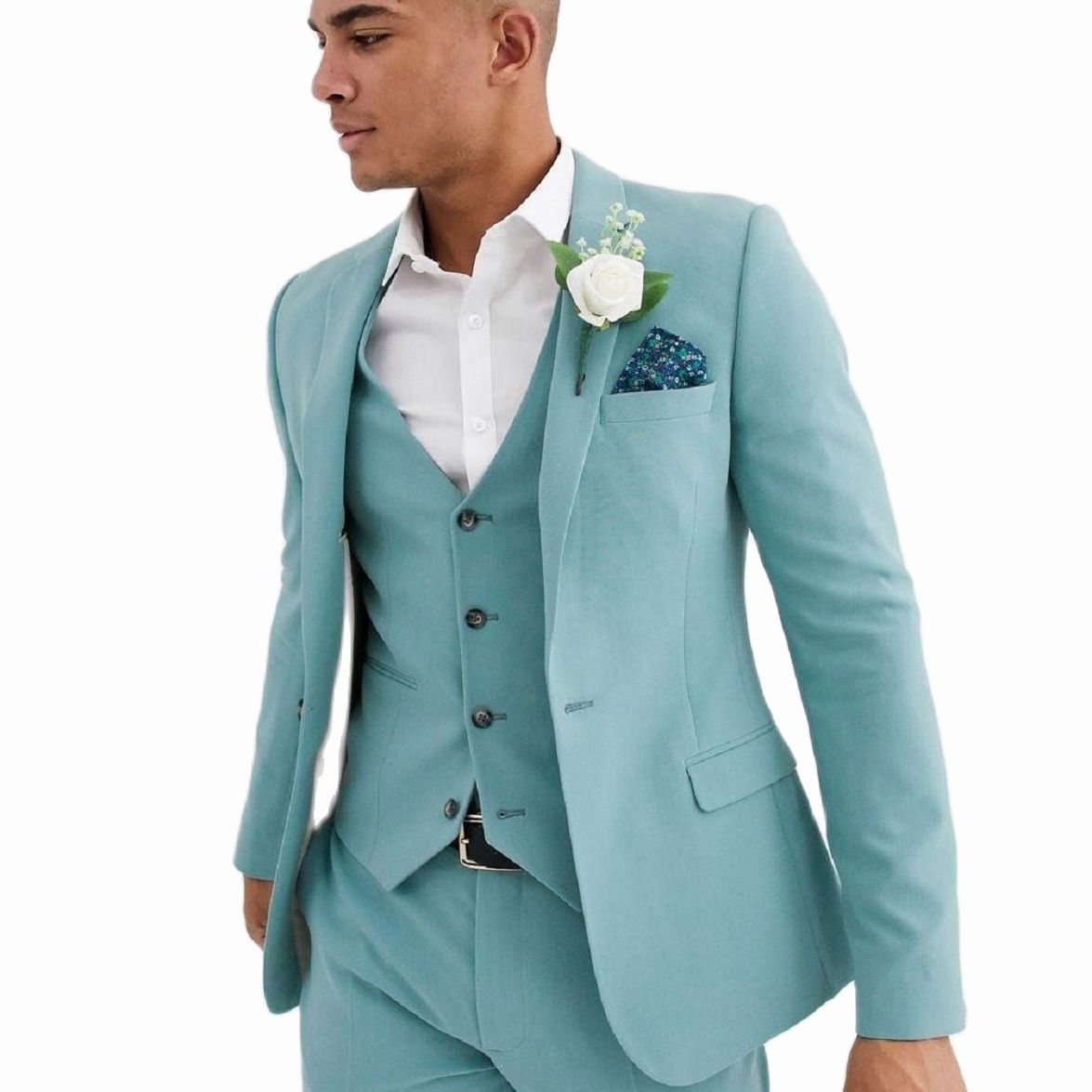 Mint Green Suits Beach Groomsmen Wedding Tuxedos Men Peaked Lapel Formal Prom Suit 3 Pieces