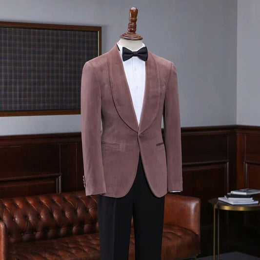 Traje de terciopelo rosa para hombre, para boda, fiesta, cena, novio, padrino, 2 piezas (chaqueta + pantalón) 