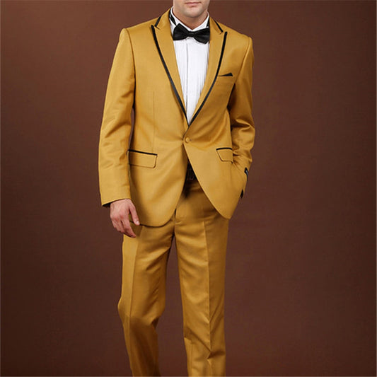 Custom Made Gold Notched Lapel Men Suit For Wedding 2 Pieces(Jacket+Pants) One Button Groomsman Tuxedos Wedding Blazer