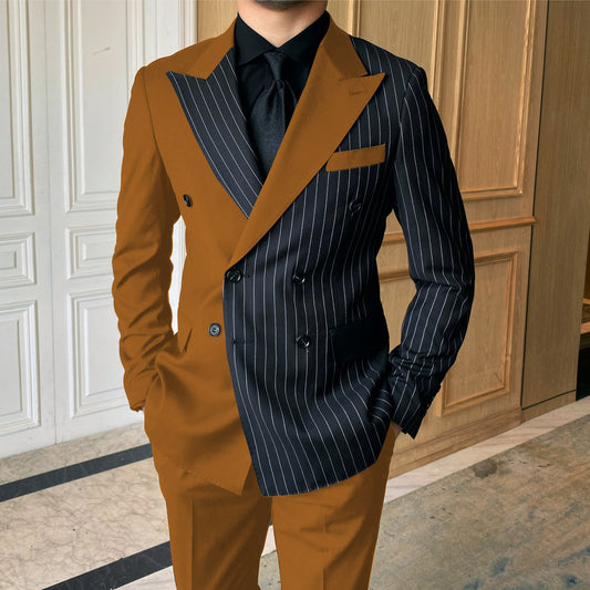Casual Suit Two Piece Splice Contrast Men's Suit Business Dress Wedding Ceremony Suit Men Suits