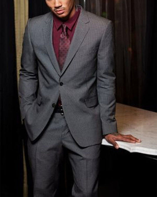 Traje de boda gris de 2 piezas (chaqueta + pantalón), esmoquin de dos botones para novio, blazer