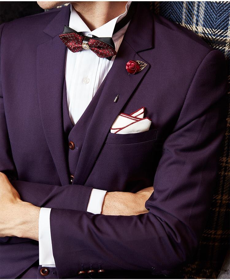 New Purple Men Suit Wedding Tuxedos Groom dress Notch Lapel One Button Men Blazer Terno  3 Pcs(Jacket+Pants+Vest)