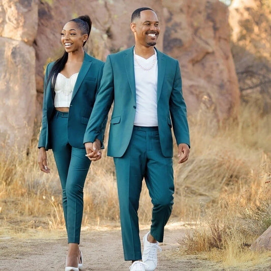 Couple Suits Peak Lapel One Button Wedding Slim Fit Tuxedo  Prom Groom Blazer 2 Pieces