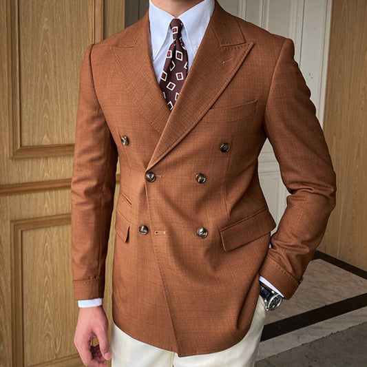 Men Streetwear Suit Jacket Vintage Double Breasted Blazer Hombre Business Casual Suit Blazer