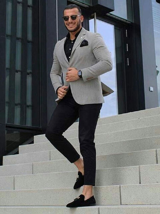 Casual Grey Men Suits Business Men Blazers Groom Wear Slim Fit Tuxedo Wedding Suits 2 Pieces Jacket Pant