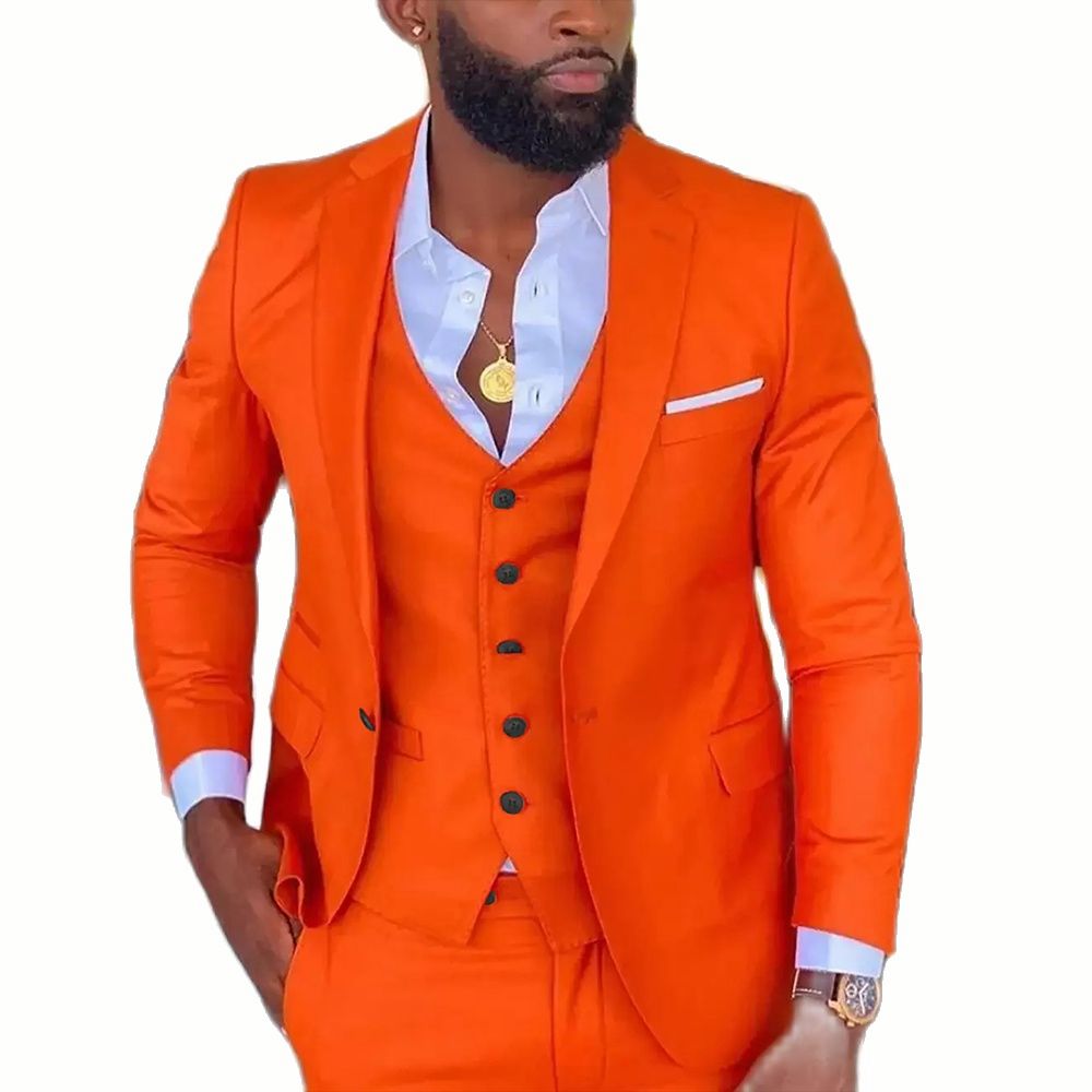 Designs Bright Orange Men Suit Men Slim Fit Groom Tuxedo Custom Costume Homme  3PCS(Jacket+Pant+Vest)
