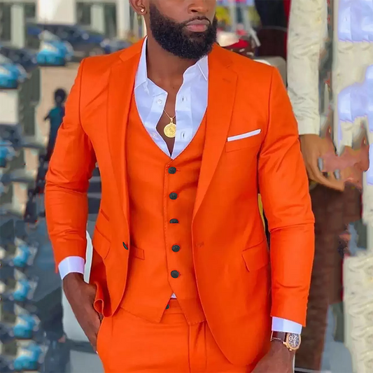 Designs Bright Orange Men Suit Men Slim Fit Groom Tuxedo Custom Costume Homme  3PCS(Jacket+Pant+Vest)