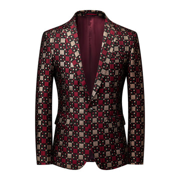 Men's Suit Jacket Blazer Business Casual Plaid Print Suit Wedding Banquet Social Suit Jacket