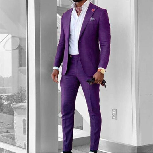 Men Suits Peak Groom Wedding Suits Black Purple Blazer Jacket Pants 2 Pieces Business Formal Classic Costume