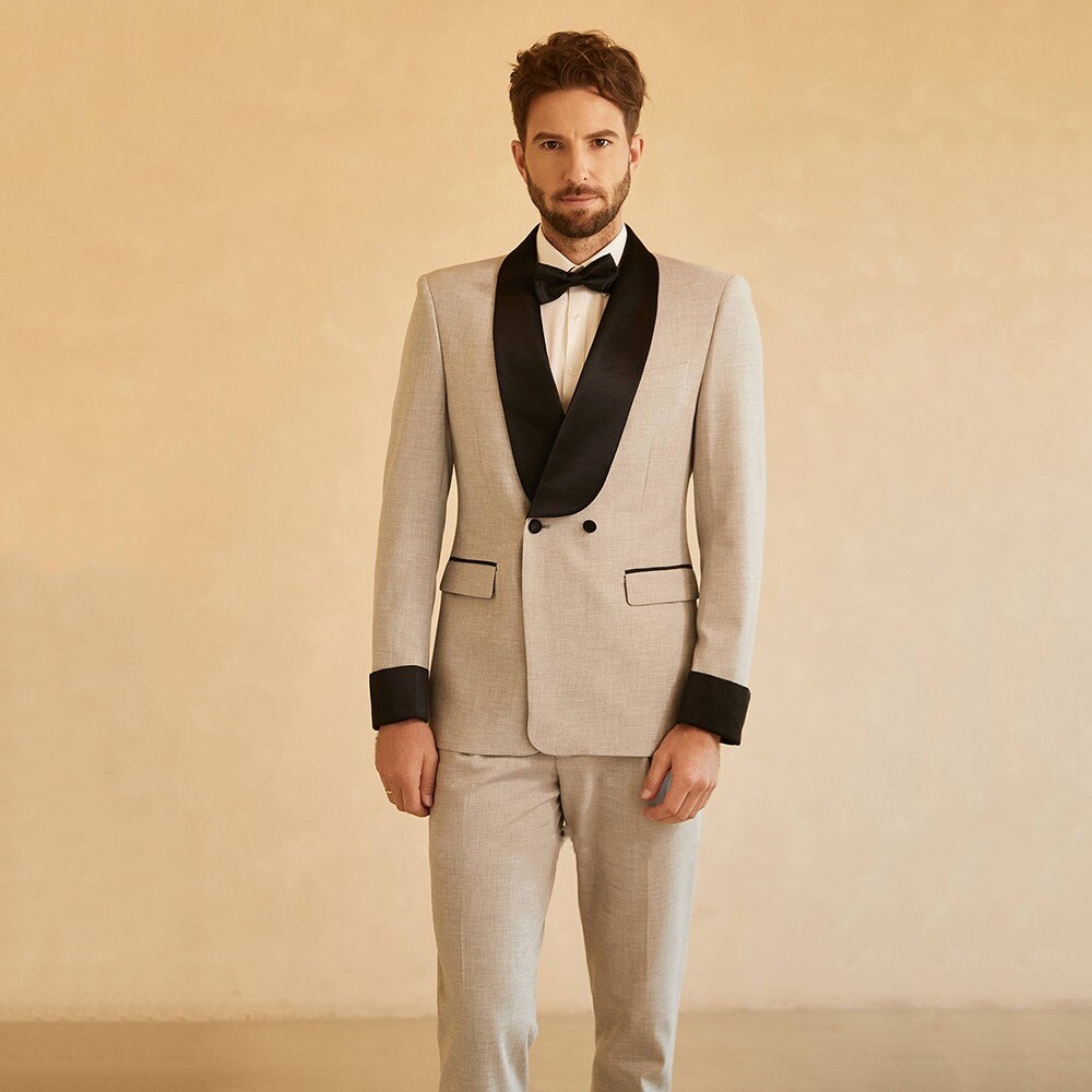 Costume homme coupe slim, col châle, croisé, 2 pièces, costume de mariage, smoking, blazer, pantalon 