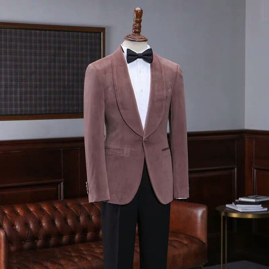 Traje de terciopelo rosa para hombre, para boda, fiesta, cena, novio, padrino, 2 piezas (chaqueta + pantalón)