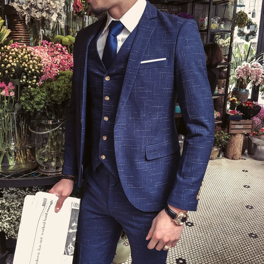 British Twill Casual Suit Three-piece Luxury Men's Business Suit Wedding Groom Classic Suit