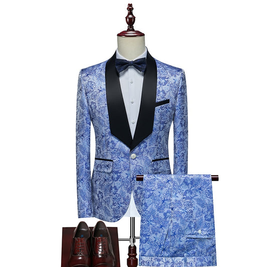 Business Jacquard Suit 2 Piece Large Size Gentleman Wedding Banquet Party Prom Dress Men Blazers Jacket and Pants