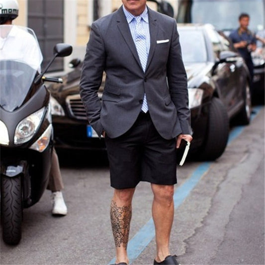 Costumes d'été décontractés bleu clair avec pantalon court (veste + pantalon + cravate) Blazer Terno sur mesure 