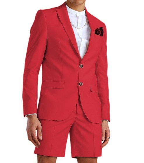 White Men Summer Suit Short Pant Casual Suits Two Pieces Tuxedo Groom Wedding Dress (Blazer+Trousers+Tie)