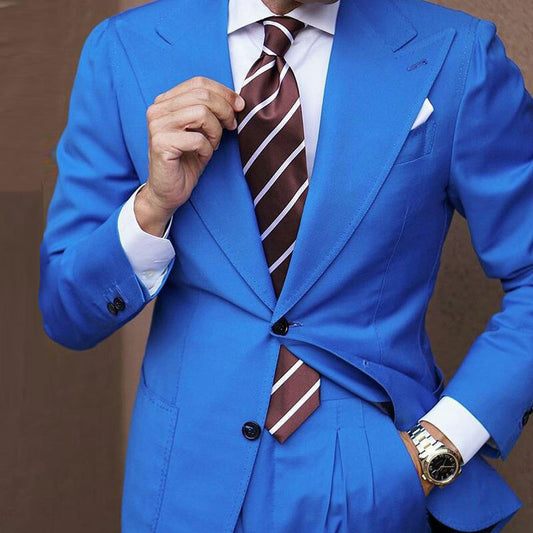 Costume bleu roi à revers larges pour homme, smoking de mariage, costume de bal, blazer, 2 pièces, manteau et pantalon.