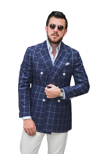 Men Checkered Suit Windowpane Men Suits Custom Made Checkered Man Wedding Double Breasted men Suit