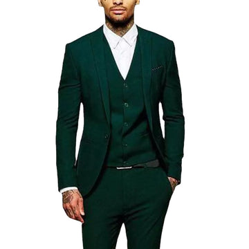 Men Suits Army Green Business Casual Groom Tuxedos Slim Fit Party Peak Lapel 3 Piece (Blazer + Vest + Pants)