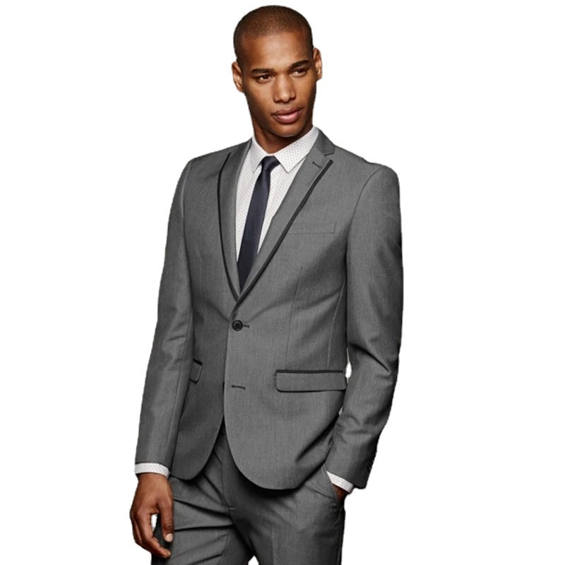 Classic Gentle-Men Suit 2 Pieces Slim Fit Grey Men Suit Business Gray Dress Suit Design
