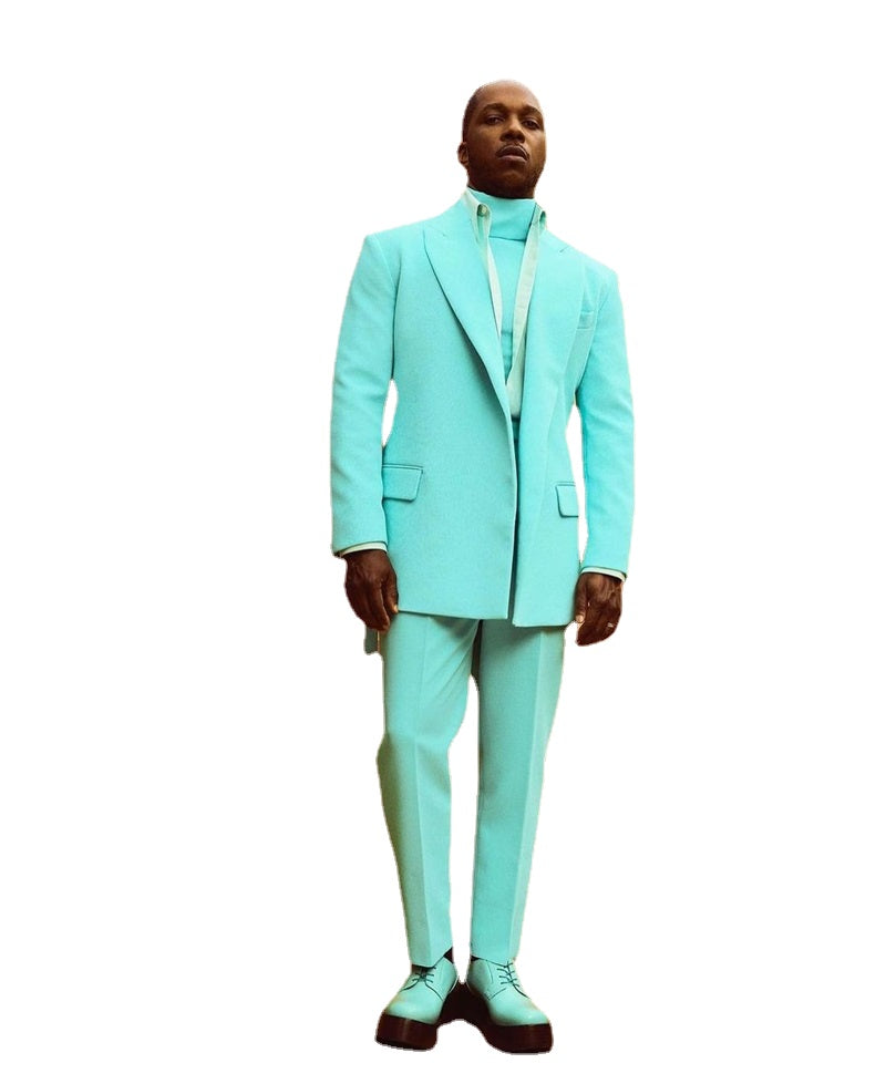 Tiffany Blue Men Suit Wedding Tuxedo Slim Fit 2 Pieces Groom Prom Custom Blazer Terno Masuclino Costumes Hommes