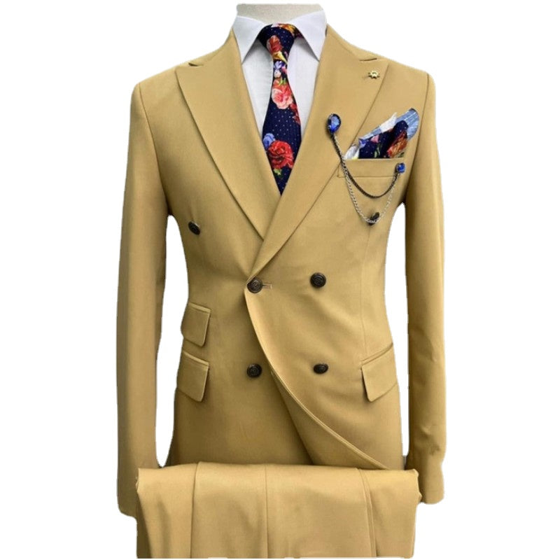 Business Classic Men Suits 2 Piece Groom Tuxedos Double Breasted Wedding Formal Blazer Slim Fit Daily Wear Outfits Costume Homme