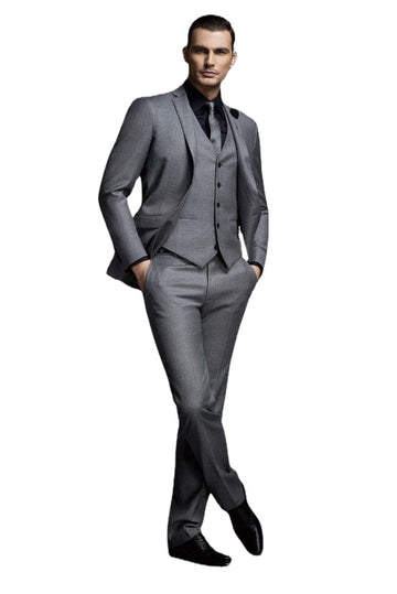 Grey Men Suit Groom Suit Formal Man Suits for Wedding Best Men Slim Fit Groom Tuxedos (Jacket+Vest+Pants)