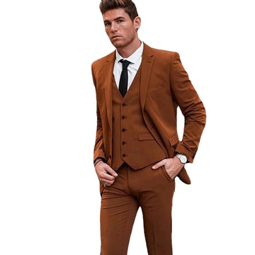 Business Wedding Brown Men Suits Notch Lapel Wedding Groom Tuxedos Slim Fit Prom Blazer 3 Pieces Costume Homme