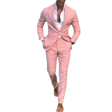 Men Pink Suits Wedding Suit Dresses Slim Fit Groom Best Men Tuxedo 2 Pieces Homme