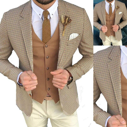 3 Pieces Men Suits Houndstooth Blazer Customized Wedding Tuxedo Formal Jacket Costumes Hommes Formal Party Suit