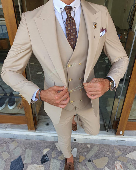 3 Pieces White Men's Suit Peak Lapel Slim Fit Casual Tuxedos Groom Tailor Made (Blazer+Pants+Vest)